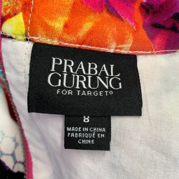 PRABAL GURUNG Size 8 White Multi Color Cotton Blend Floral Sleeveless Dress - Picture 5 of 7